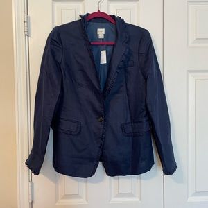J Crew Factory NWT blue linen blazer with ruffle size 10